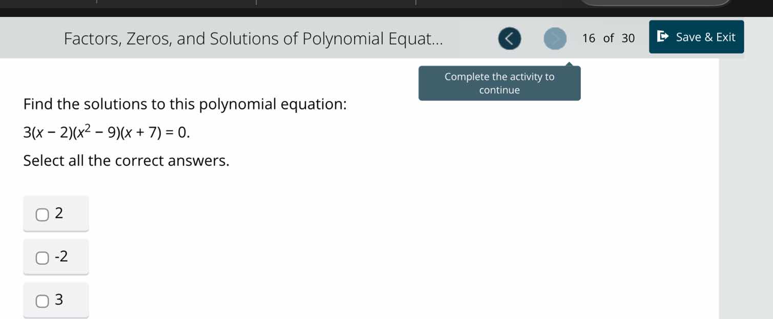 find the solutions to this polynomial equation: 3(x - 2)(x² - 9)(x + 7)…