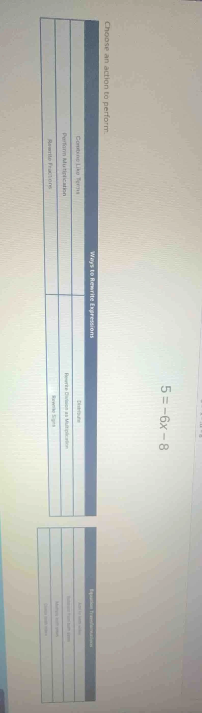 choose an action to perform. ways to rewrite expressions combine like t…