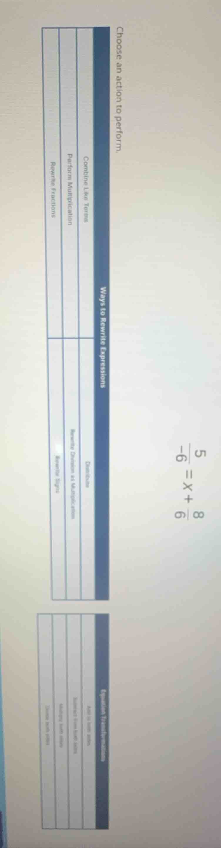 choose an action to perform. ways to rewrite expressions combine like t…