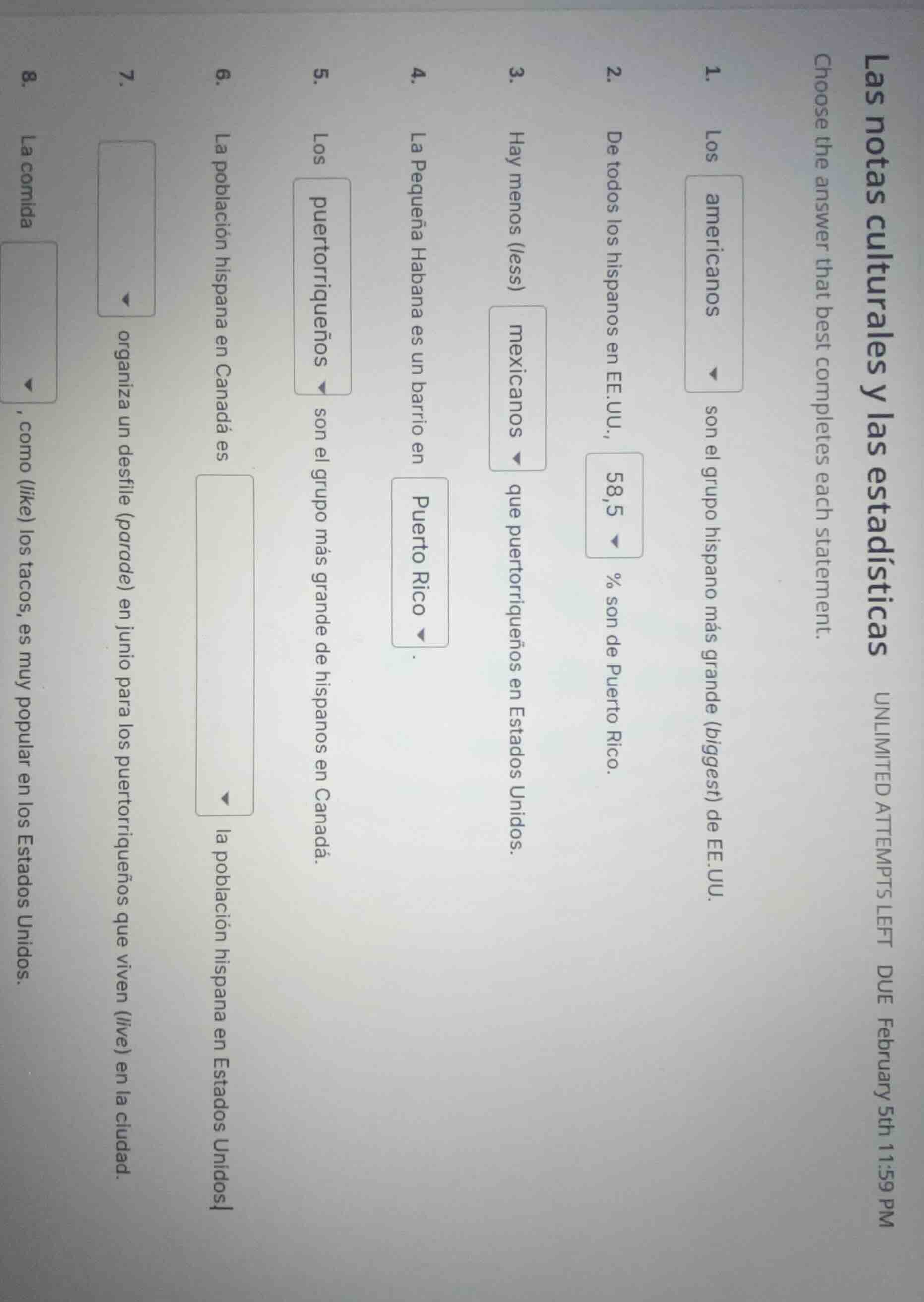 las notas culturales y las estadísticas choose the answer that best com…