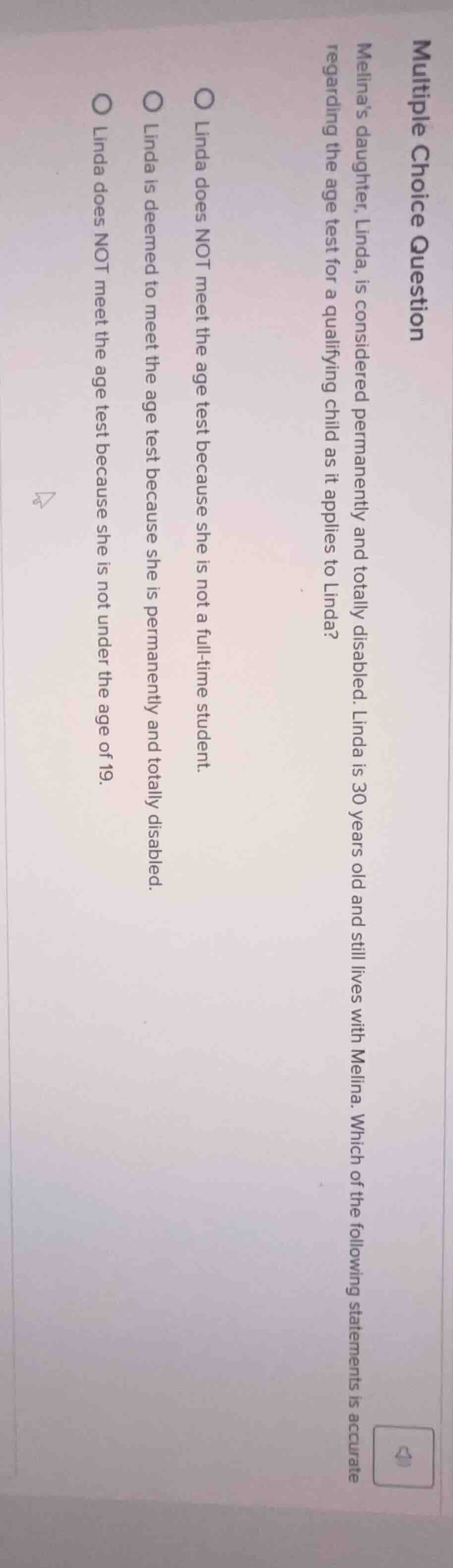 multiple choice question melina’s daughter, linda, is considered perman…