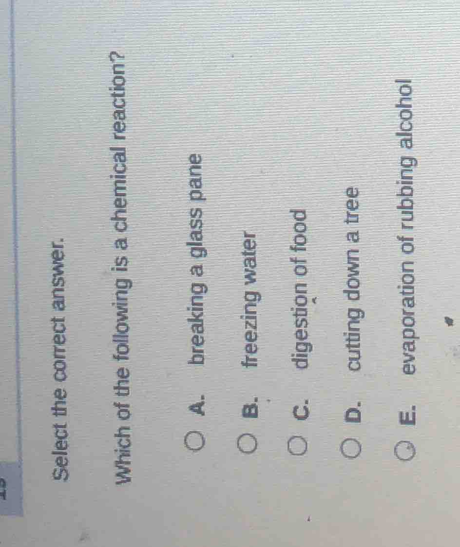 select the correct answer. which of the following is a chemical reactio…