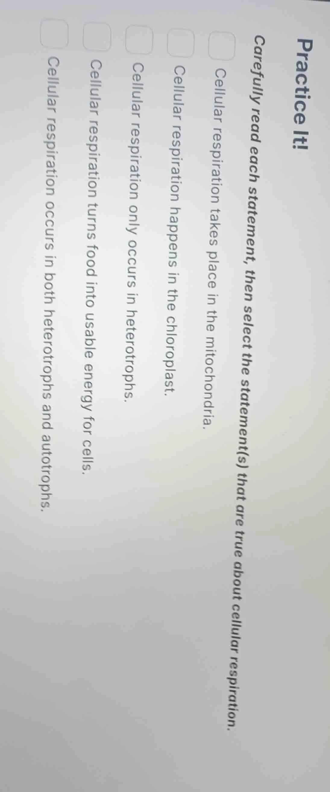 practice it! carefully read each statement, then select the statement(s…