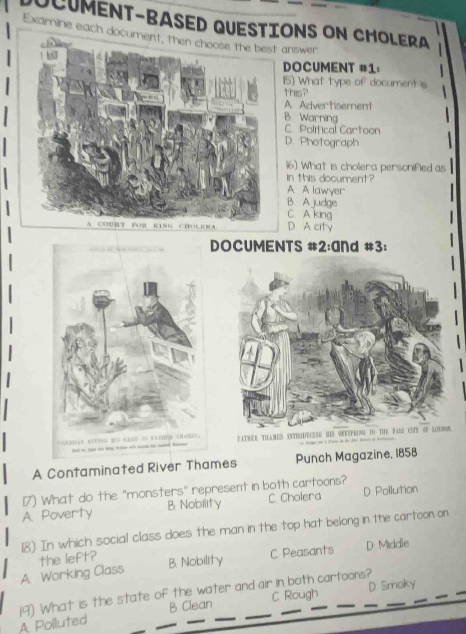 document-based questions on cholera examine each document, then choose …