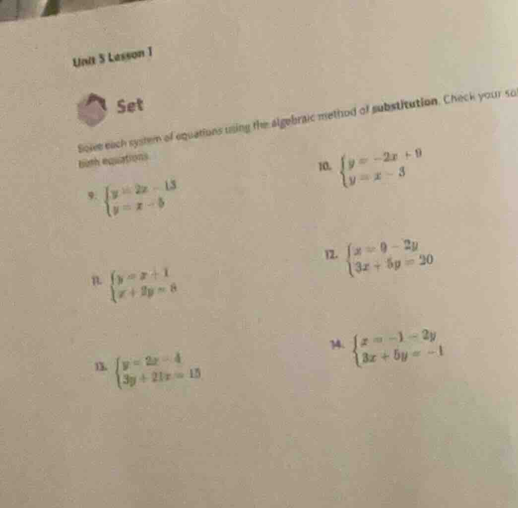 unit 5 lesson 1 set solve each system of equations using the algebraic …