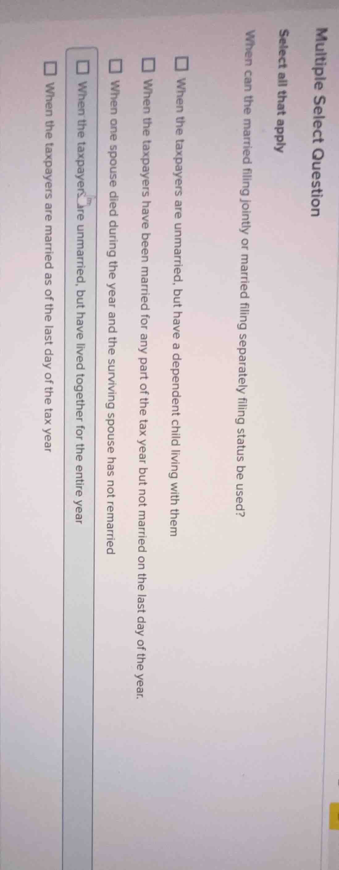 multiple select question select all that apply when can the married fil…