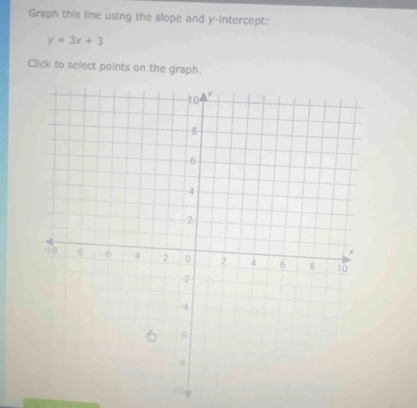 graph this line using the slope and y-intercept: y = 3x + 3 click to se…