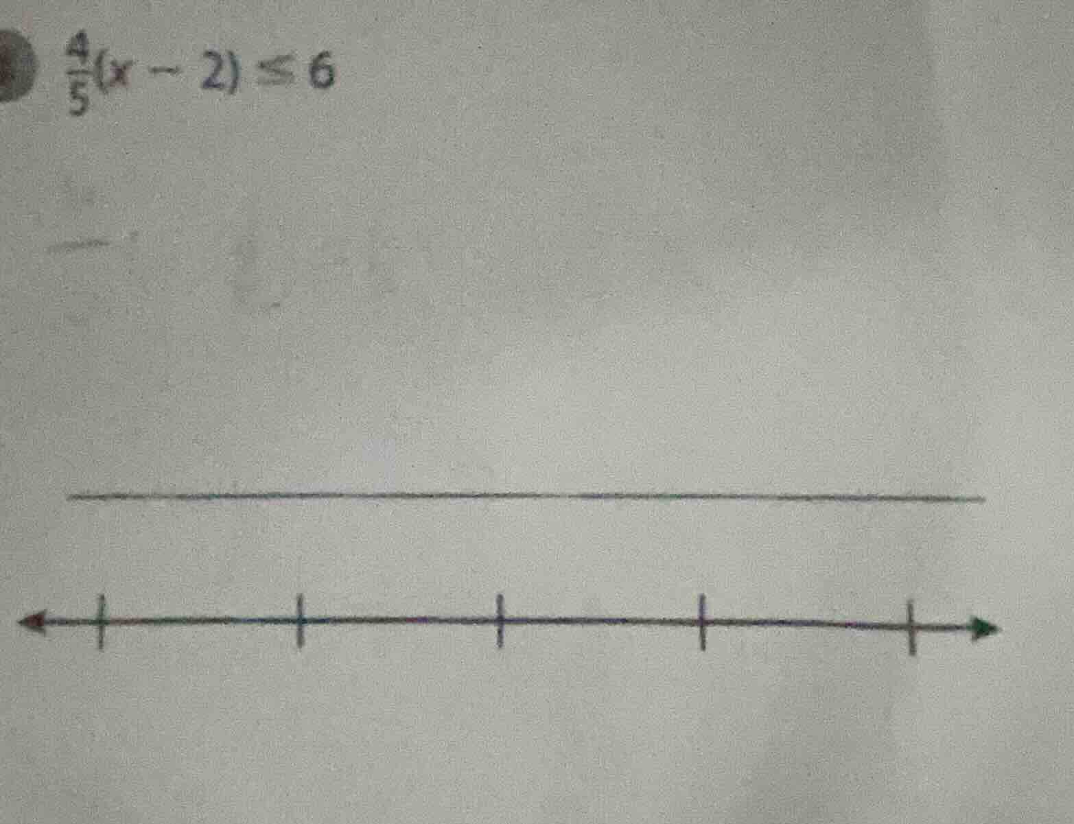 $\\frac{4}{5}(x - 2) \\leq 6$