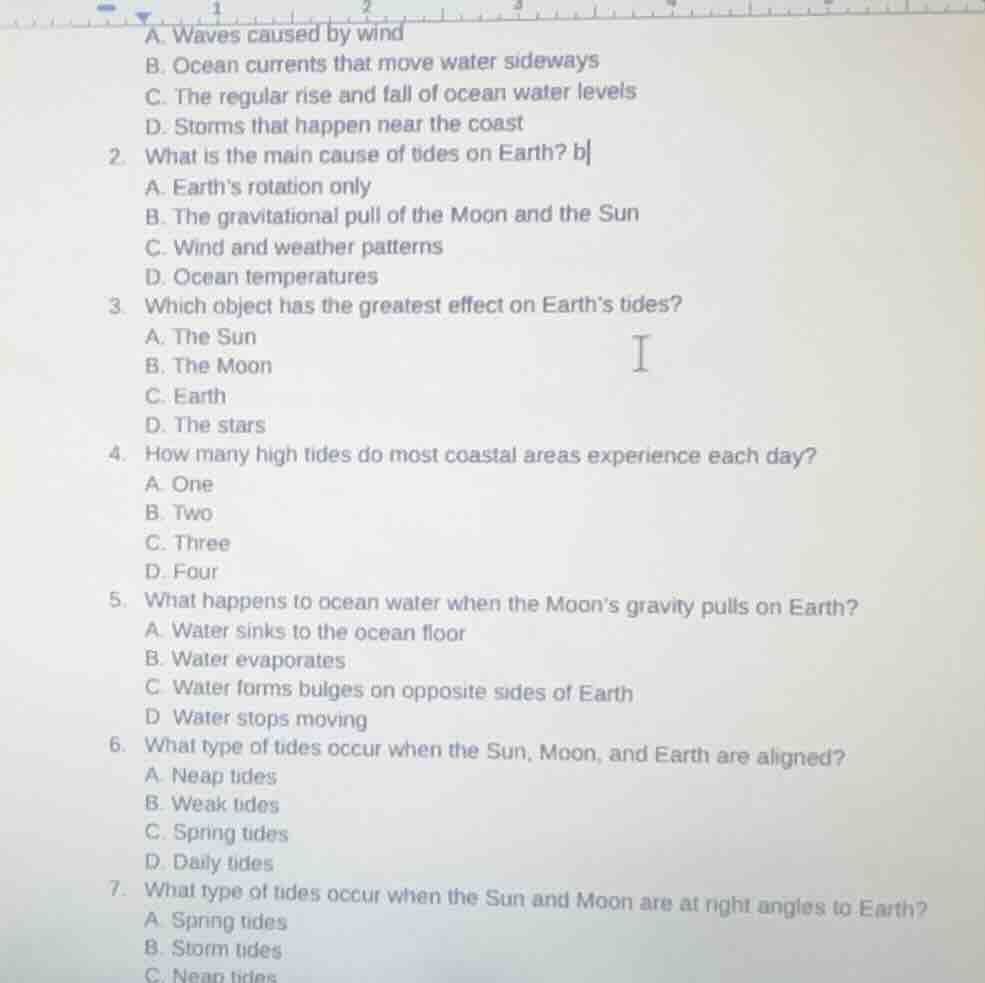 a. waves caused by wind b. ocean currents that move water sideways c. t…