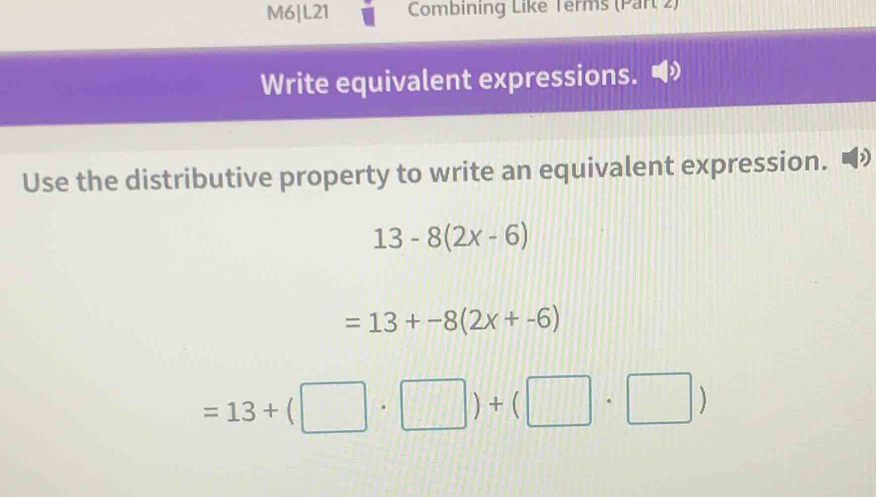 write equivalent expressions. use the distributive property to write an…