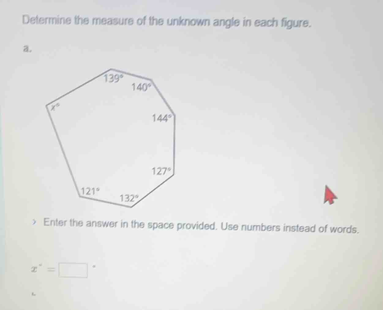 determine the measure of the unknown angle in each figure. a. enter the…
