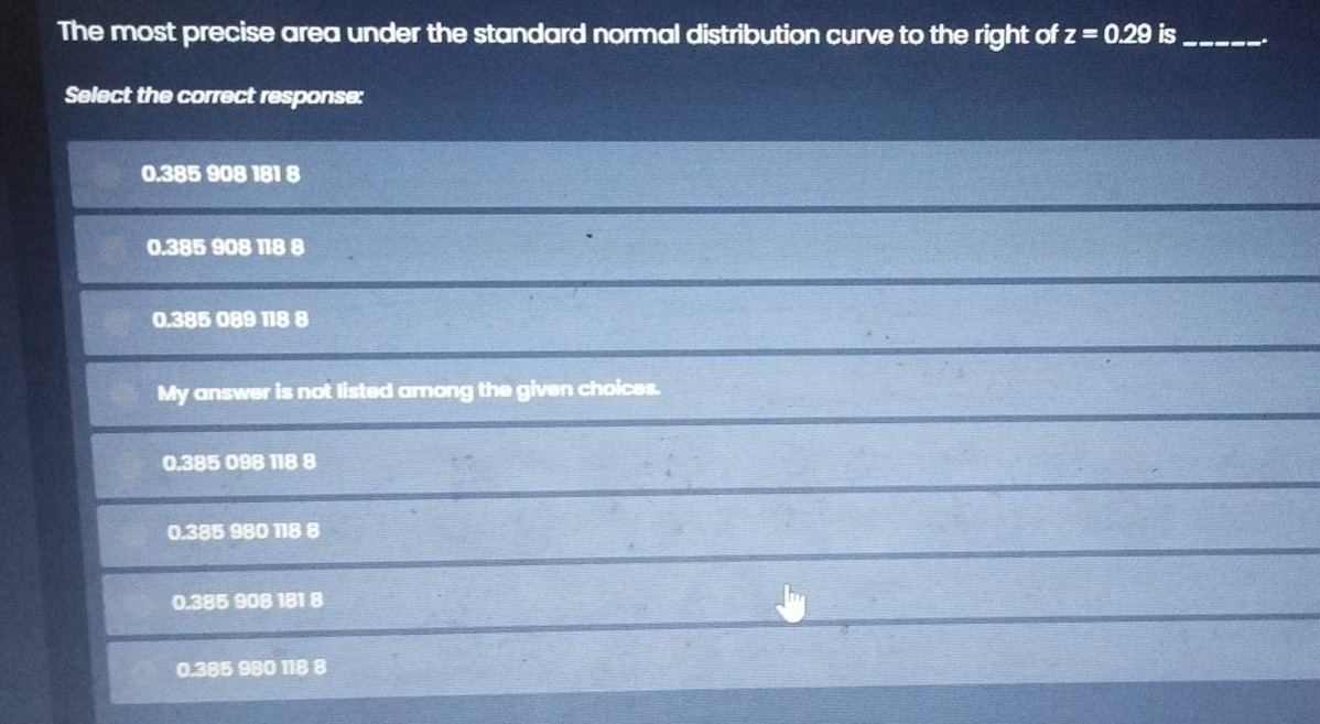 the most precise area under the standard normal distribution curve to t…