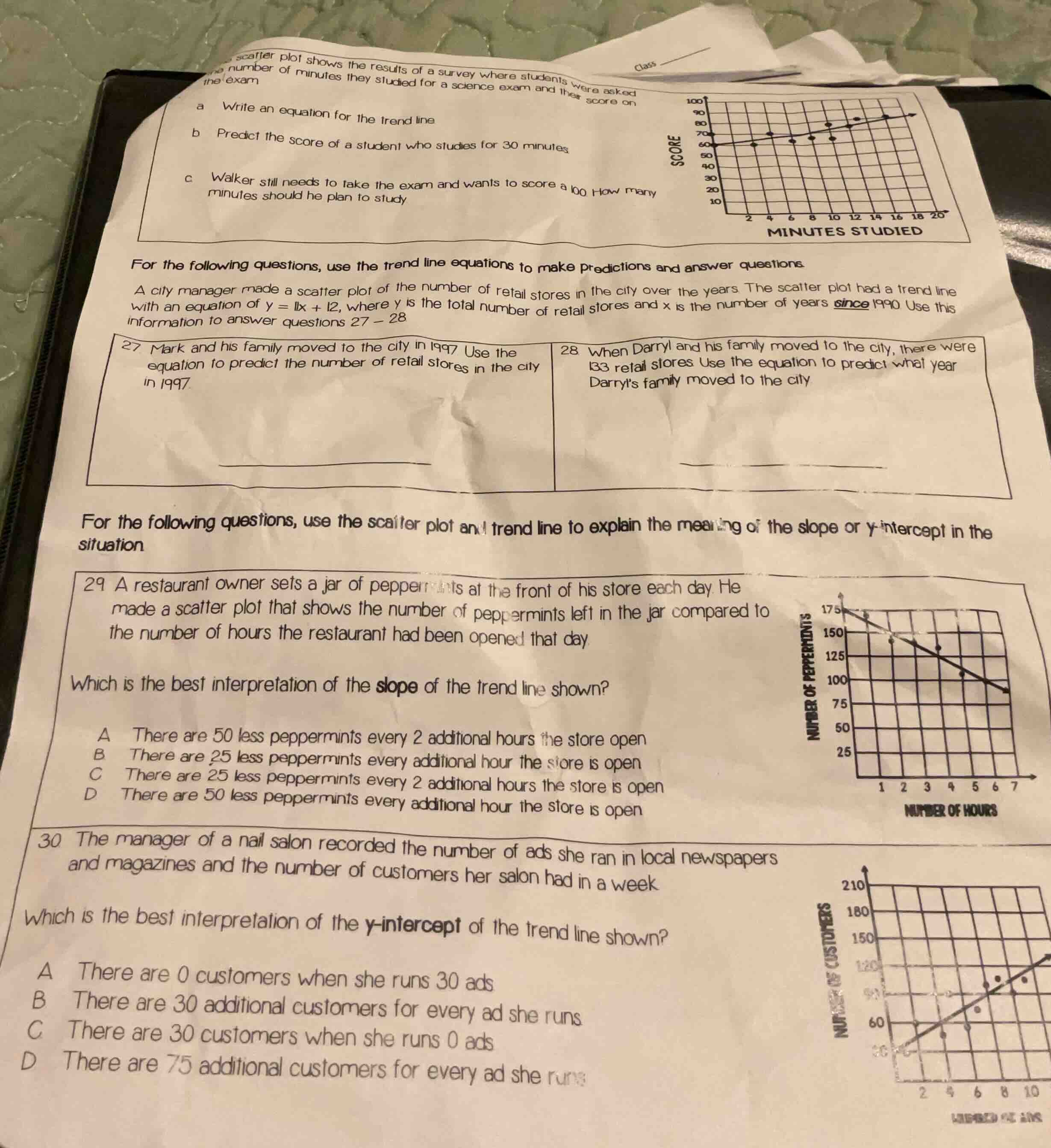 class scatter plot shows the results of a survey where students were as…