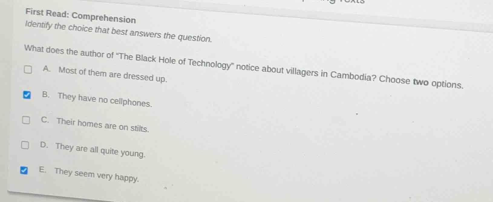 first read: comprehension identify the choice that best answers the que…