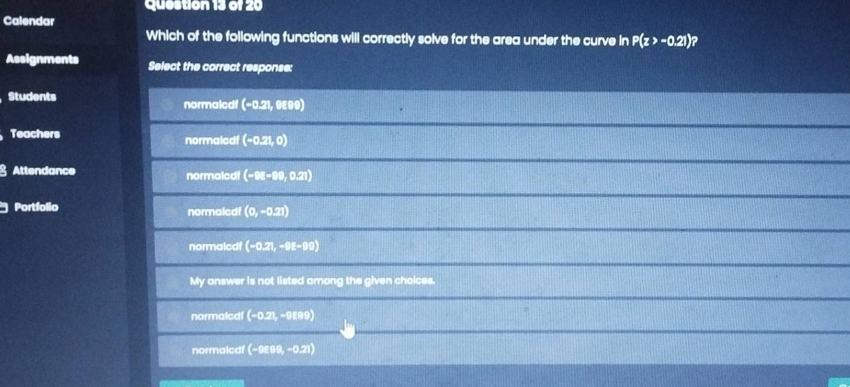 question 13 of 20 which of the following functions will correctly solve…