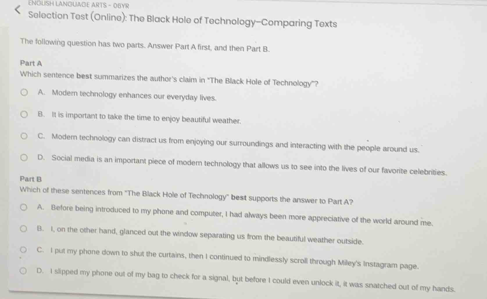 english language arts - 06yr selection test (online): the black hole of…