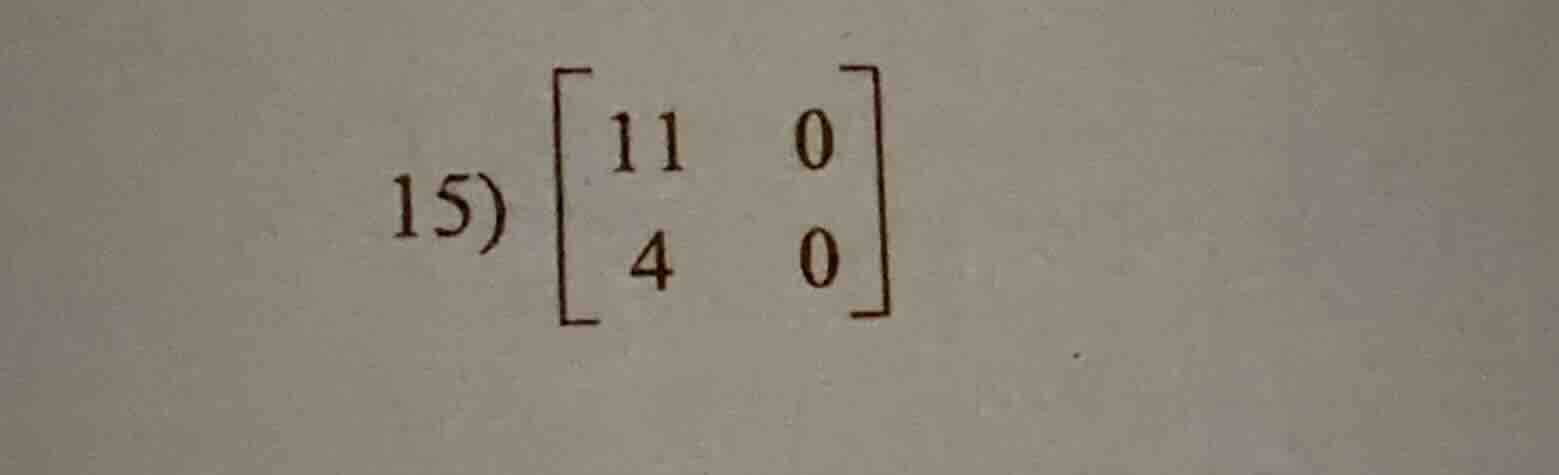 15) \\(\\begin{bmatrix} 11 & 0 \\\\ 4 & 0 \\end{bmatrix}\\)