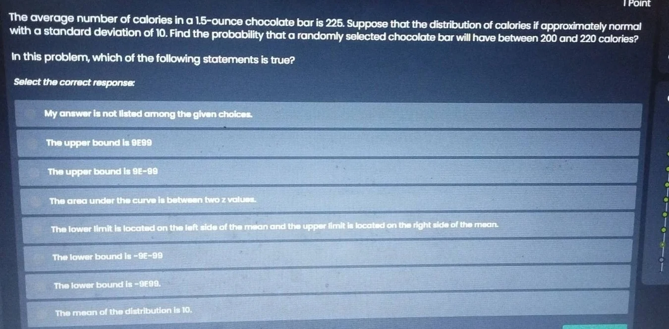 the average number of calories in a 1.5-ounce chocolate bar is 225. sup…