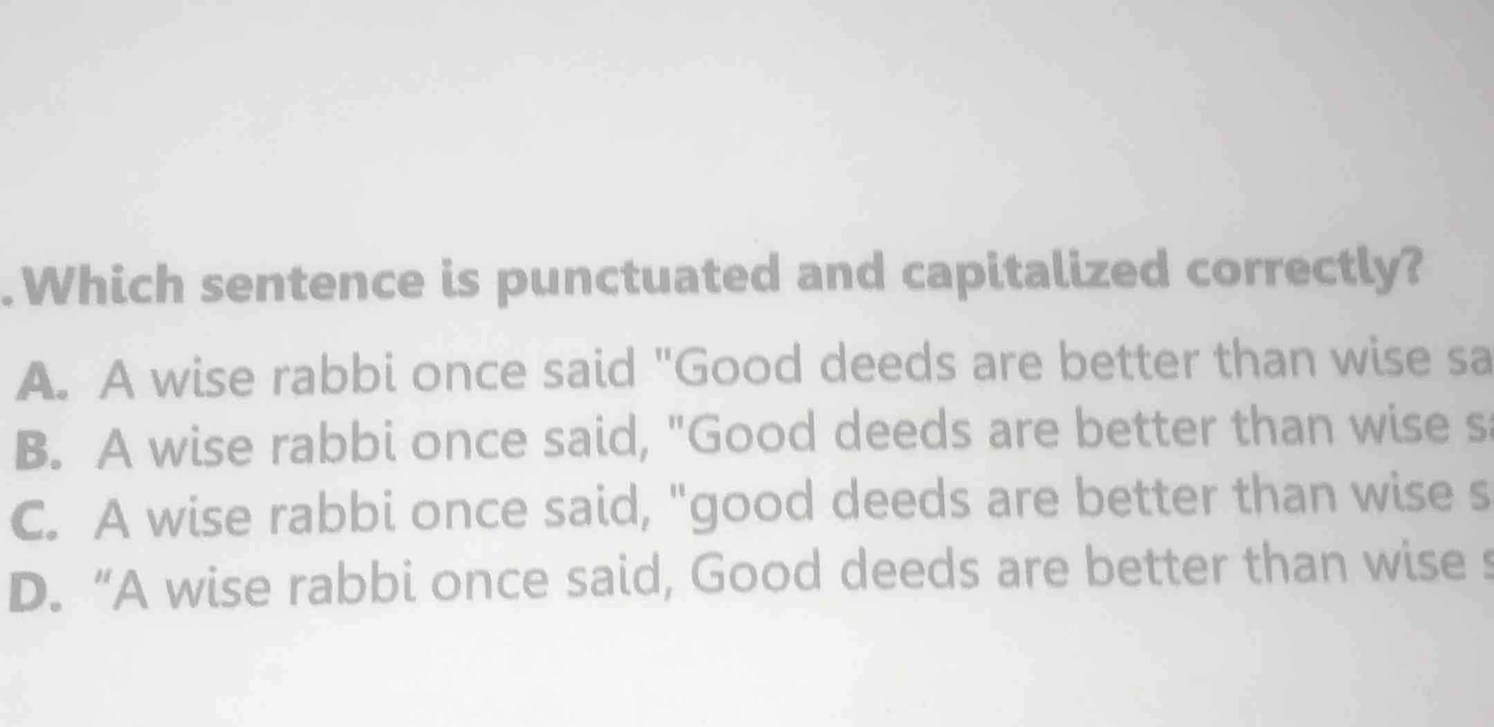 which sentence is punctuated and capitalized correctly? a. a wise rabbi…