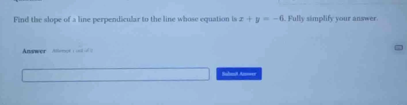 find the slope of a line perpendicular to the line whose equation is ( …