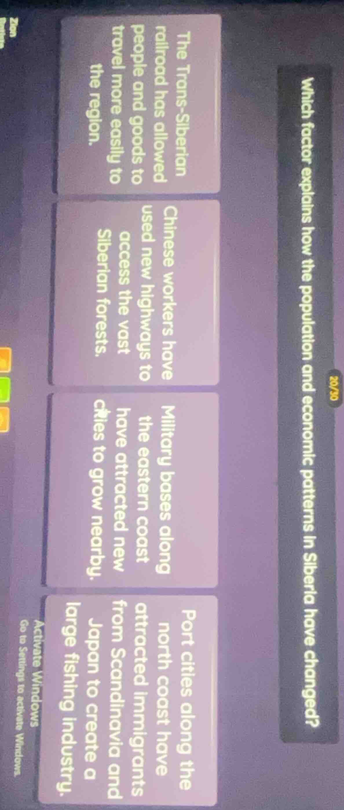 which factor explains how the population and economic patterns in siber…