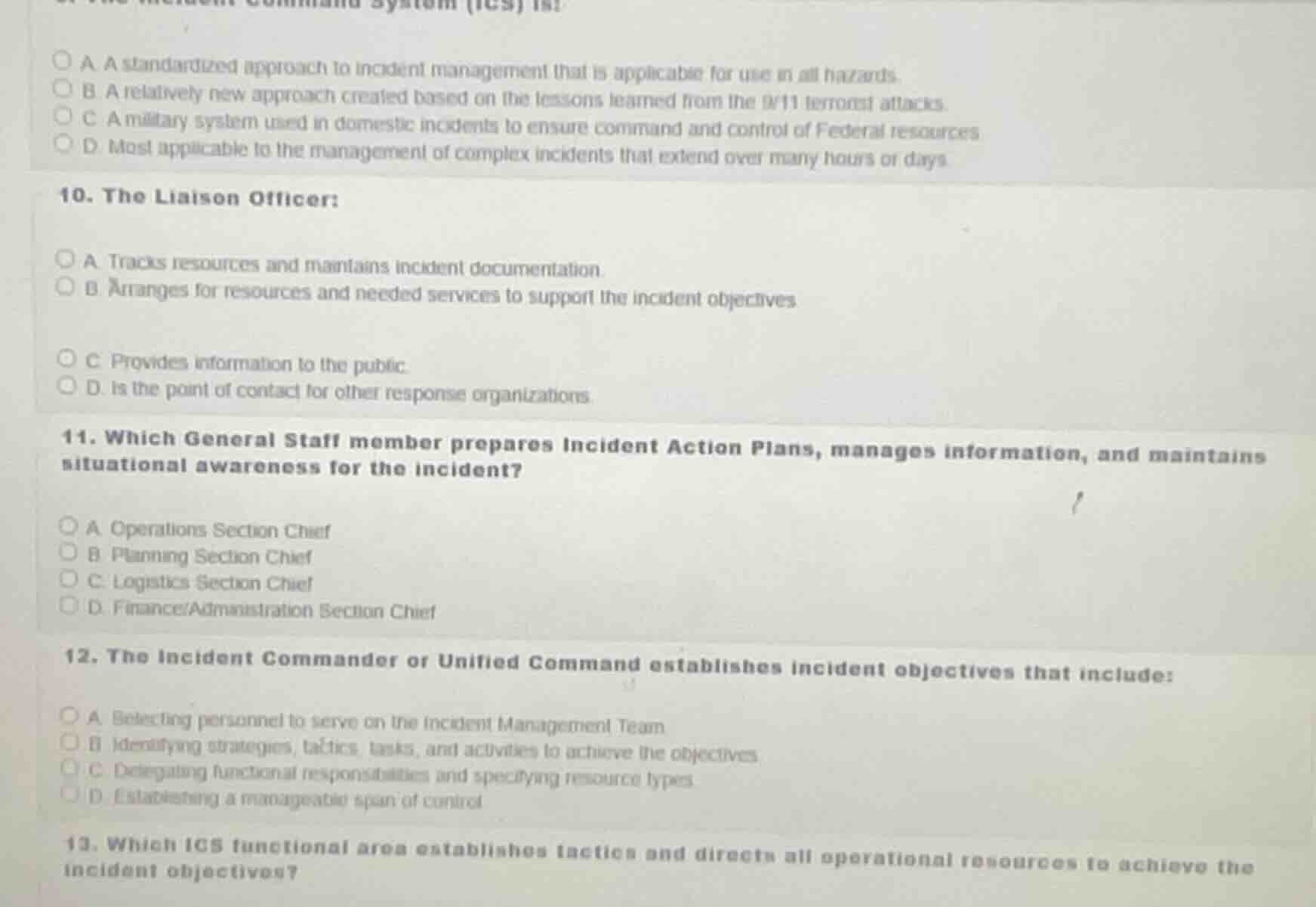 (previous question about ics is partially visible) 10. the liaison offi…