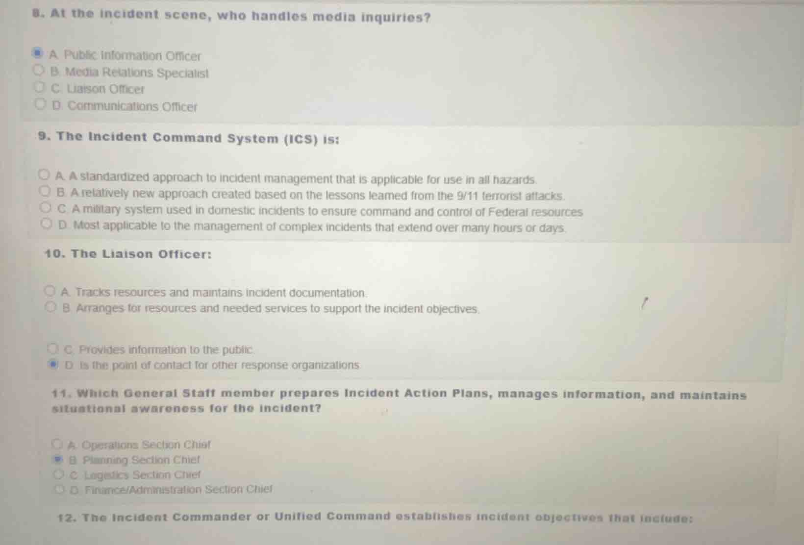 8. at the incident scene, who handles media inquiries? a public informa…