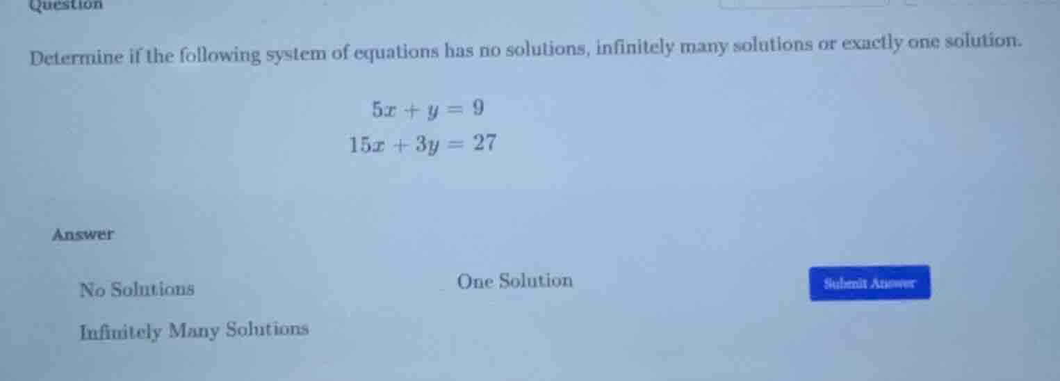 question determine if the following system of equations has no solution…
