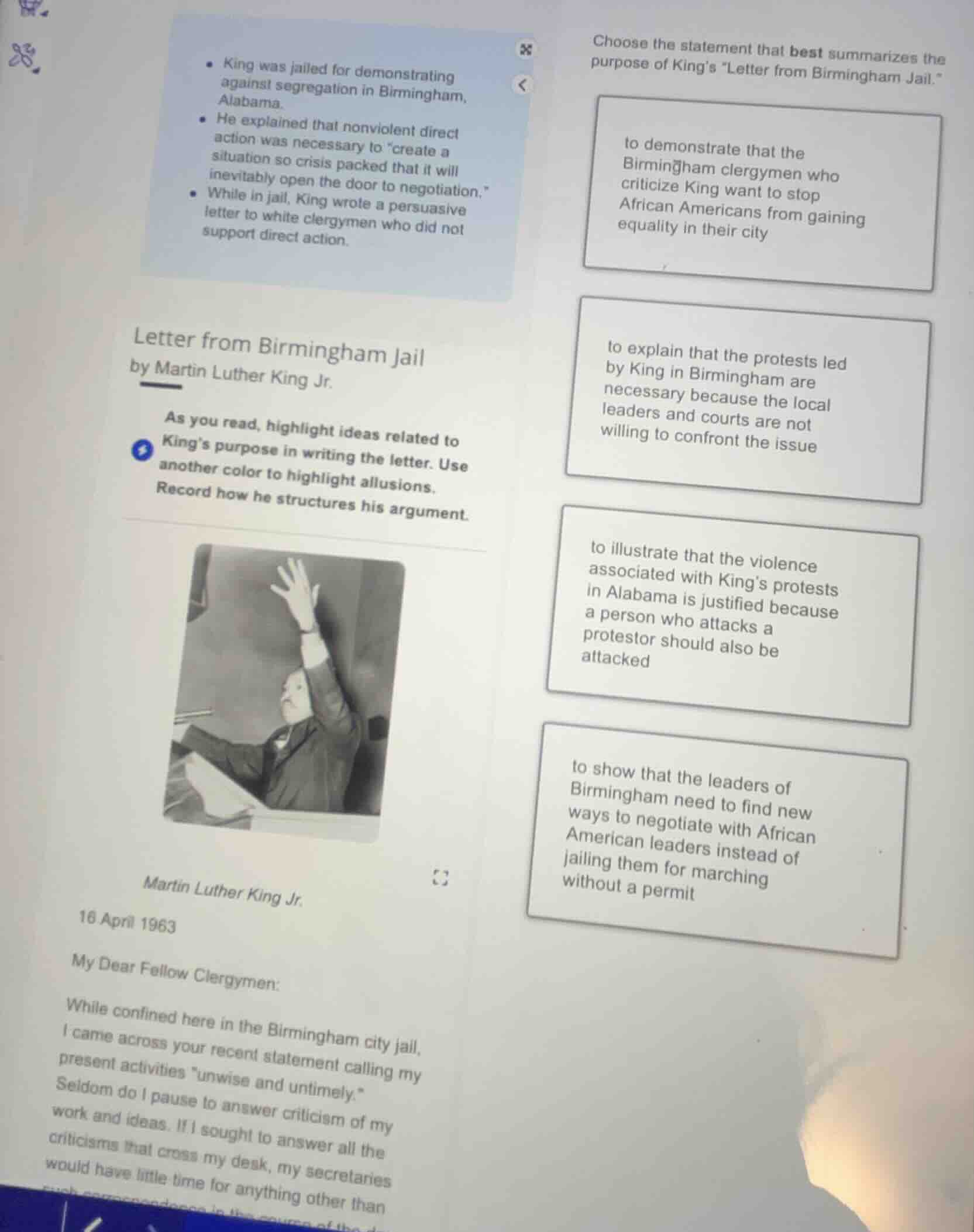 king was jailed for demonstrating against segregation in birmingham, al…