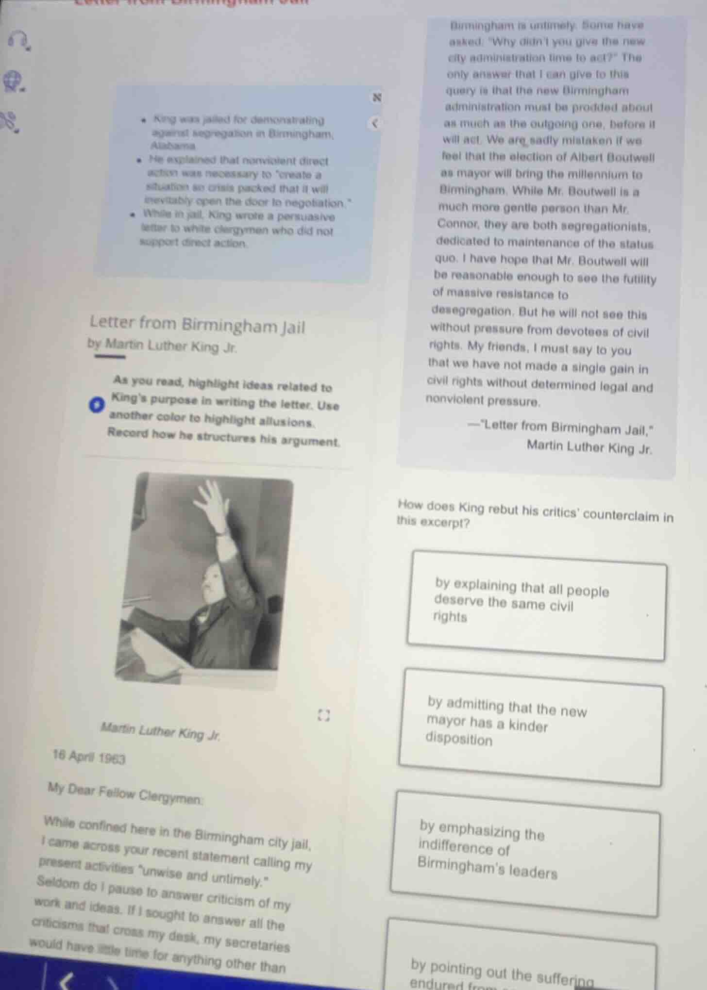 letter from birmingham jail by martin luther king jr. as you read, high…