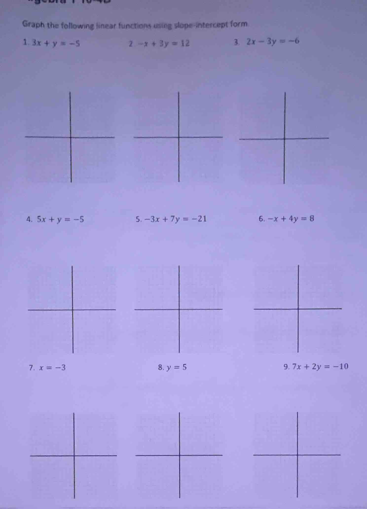 graph the following linear functions using slope - intercept form. 1. $…