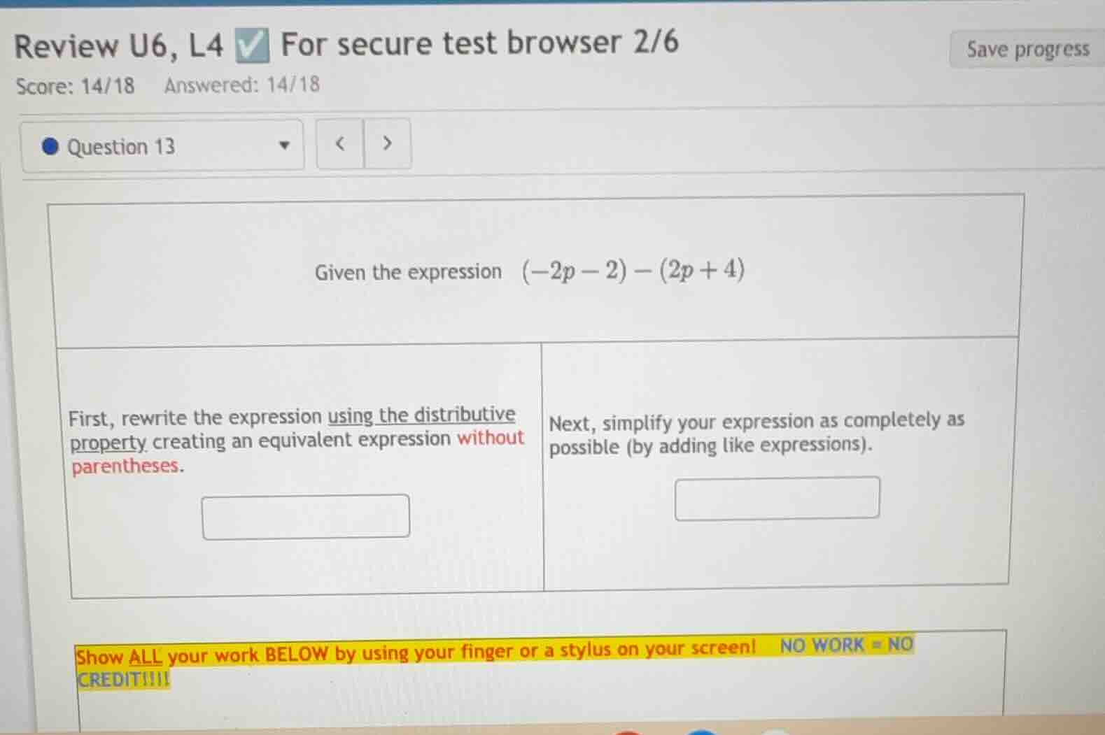 review u6, l4 for secure test browser 2/6 score: 14/18 answered: 14/18 …