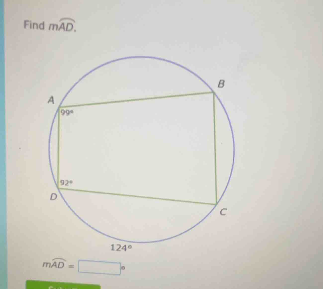 find ( moverarc{ad} ). ( moverarc{ad} = square^circ )
