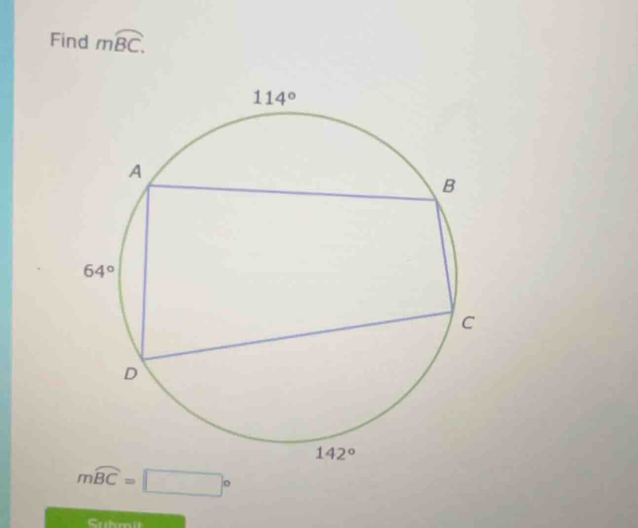 find ( moverarc{bc} ). ( moverarc{bc} = square^circ )