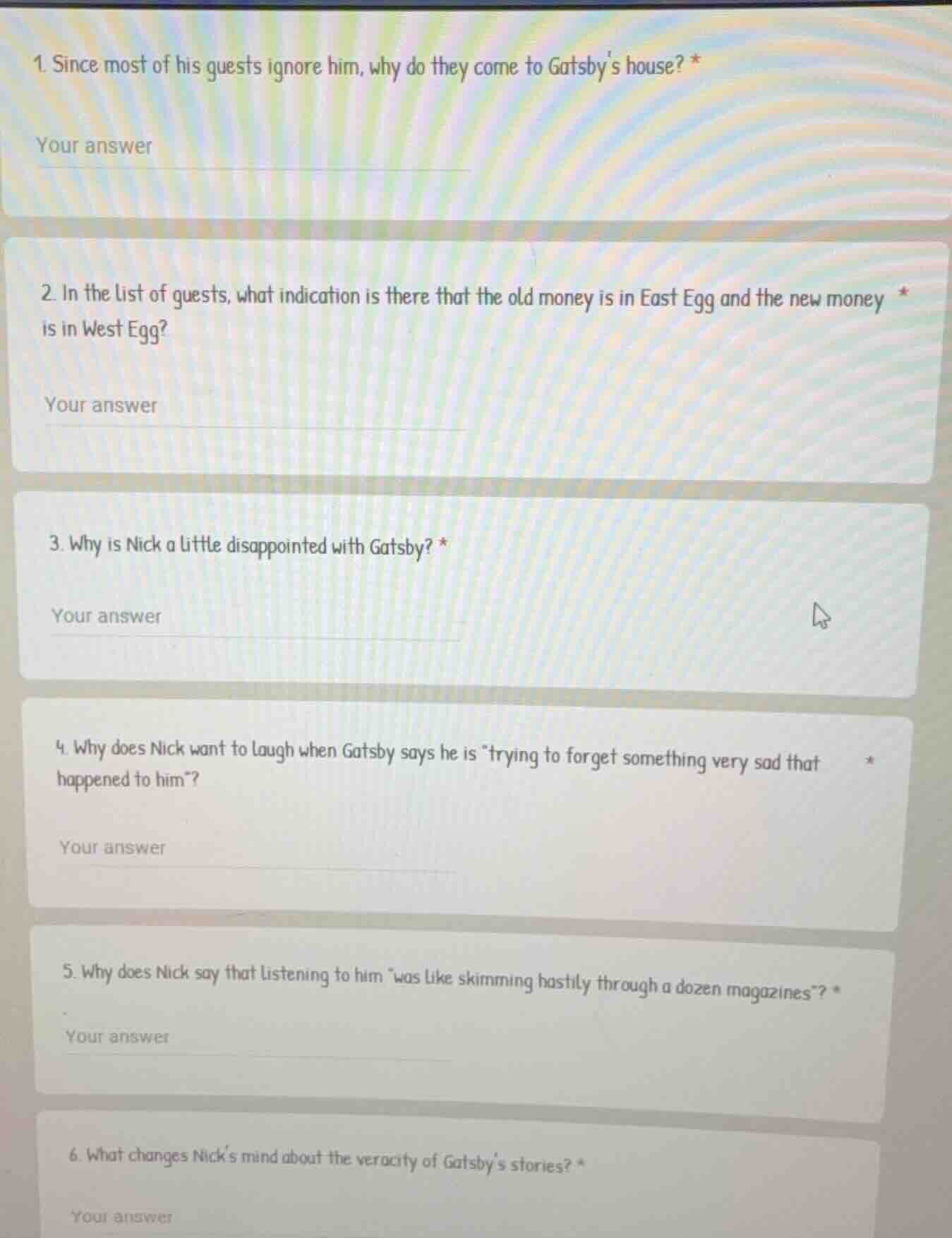 1. since most of his guests ignore him, why do they come to gatsbys hou…