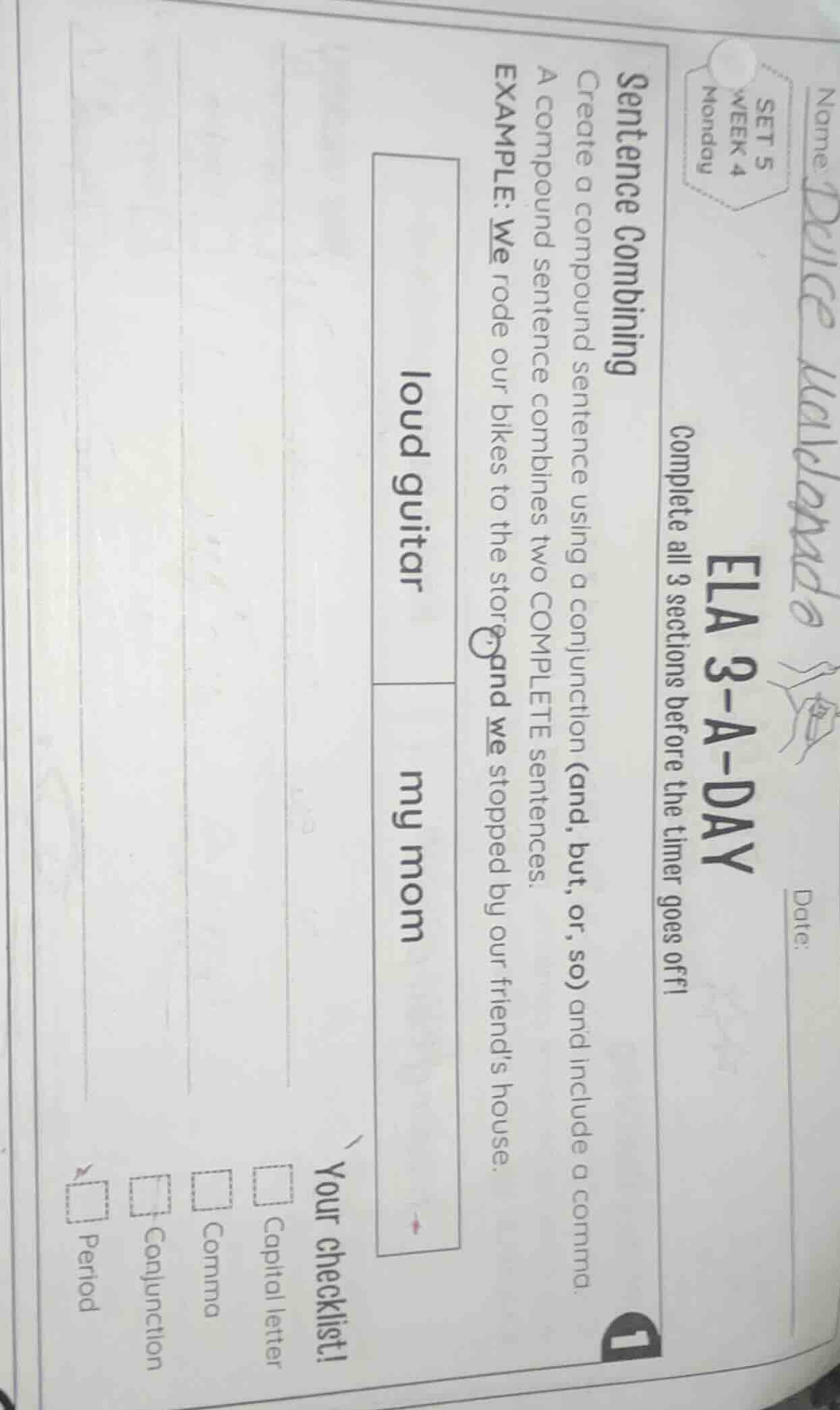 ela 3 - a - day complete all 3 sections before the timer goes off! sent…