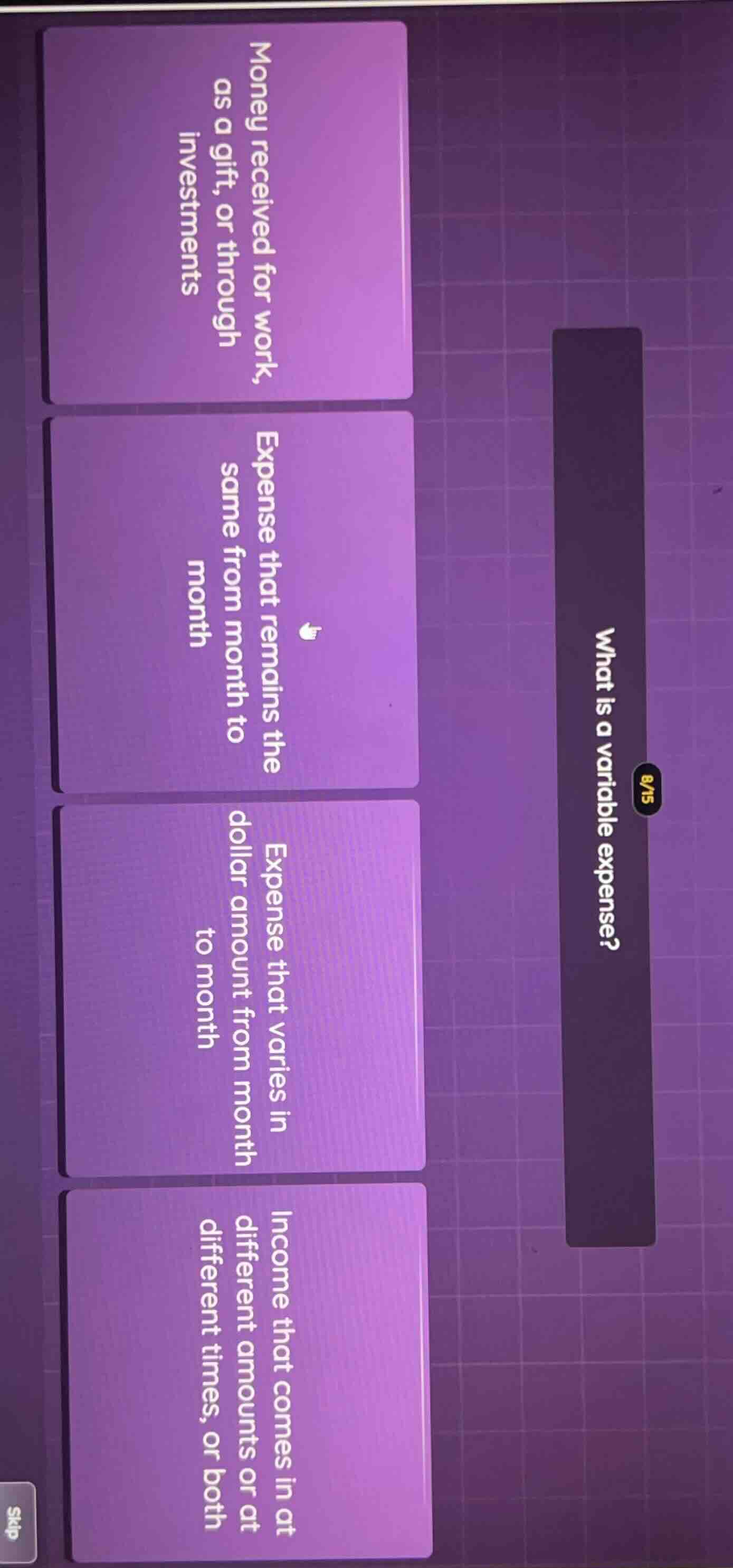 what is a variable expense? money received for work, as a gift, or thro…