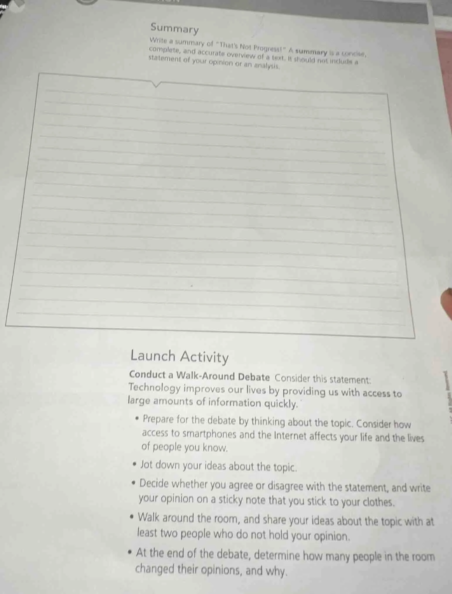 summary write a summary of \thats not progress!\ a summary is a concise…