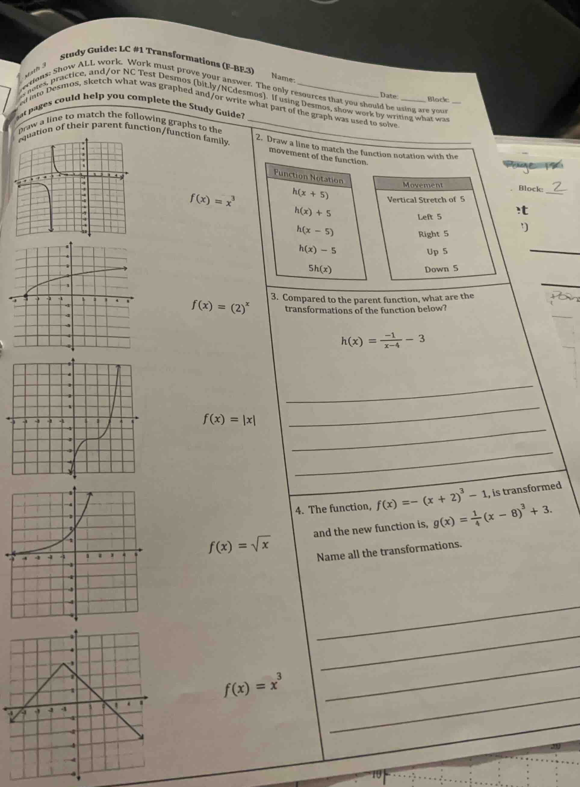 math 3 study guide: lc #1 transformations (f - bf.3) name: ______ date:…
