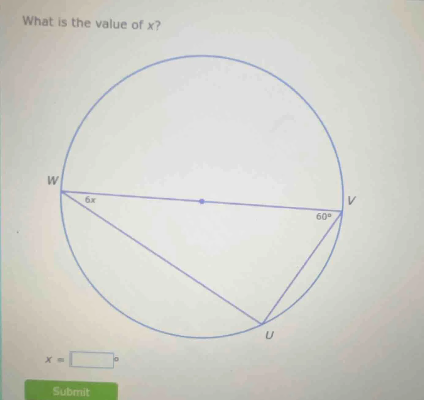 what is the value of x? x = \\boxed{\\circ} submit