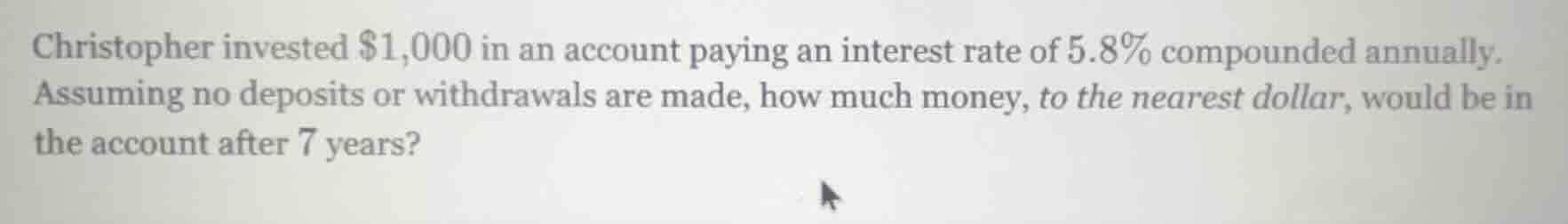 christopher invested $1,000 in an account paying an interest rate of 5.…