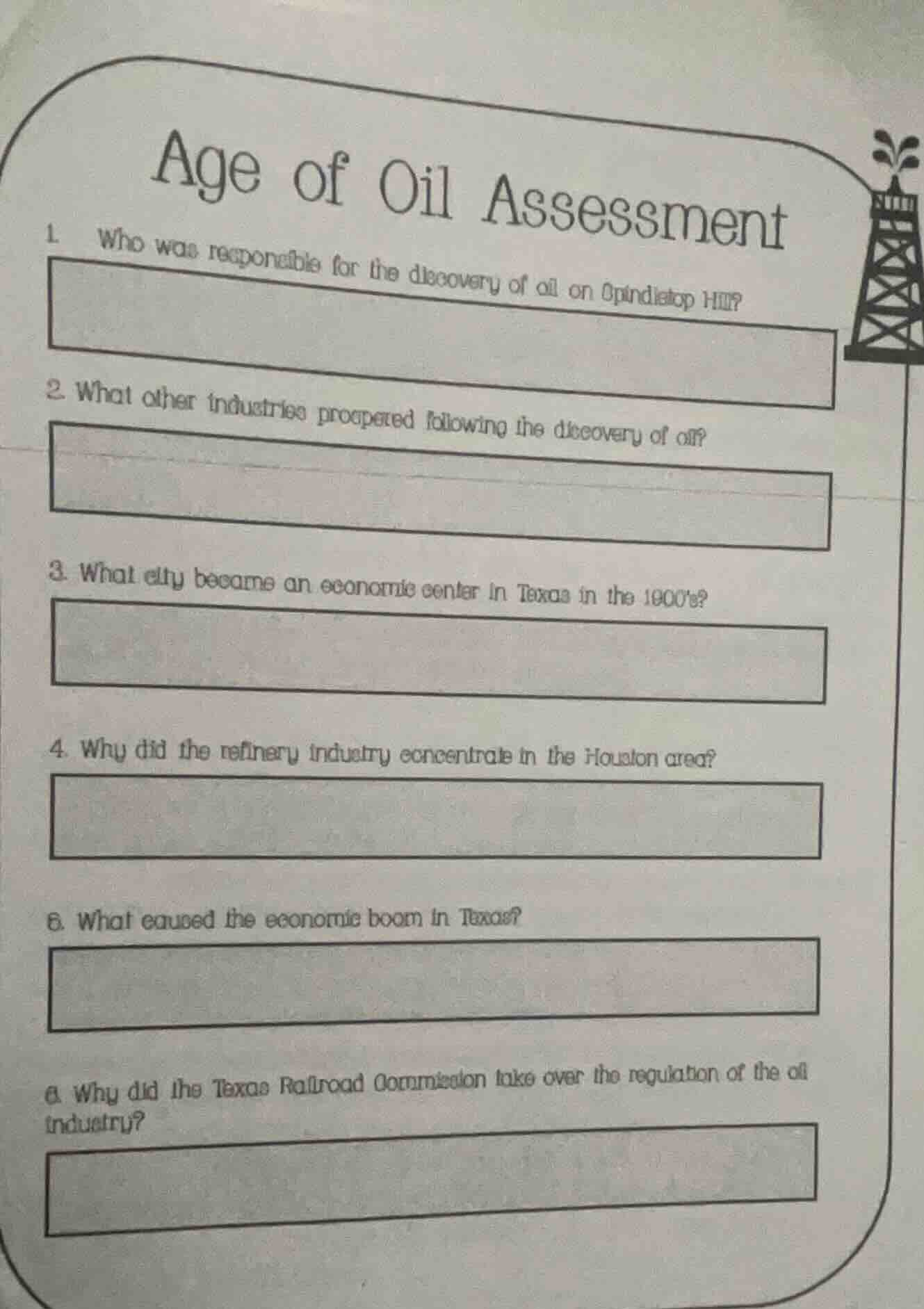 age of oil assessment 1. who was responsible for the discovery of oil o…