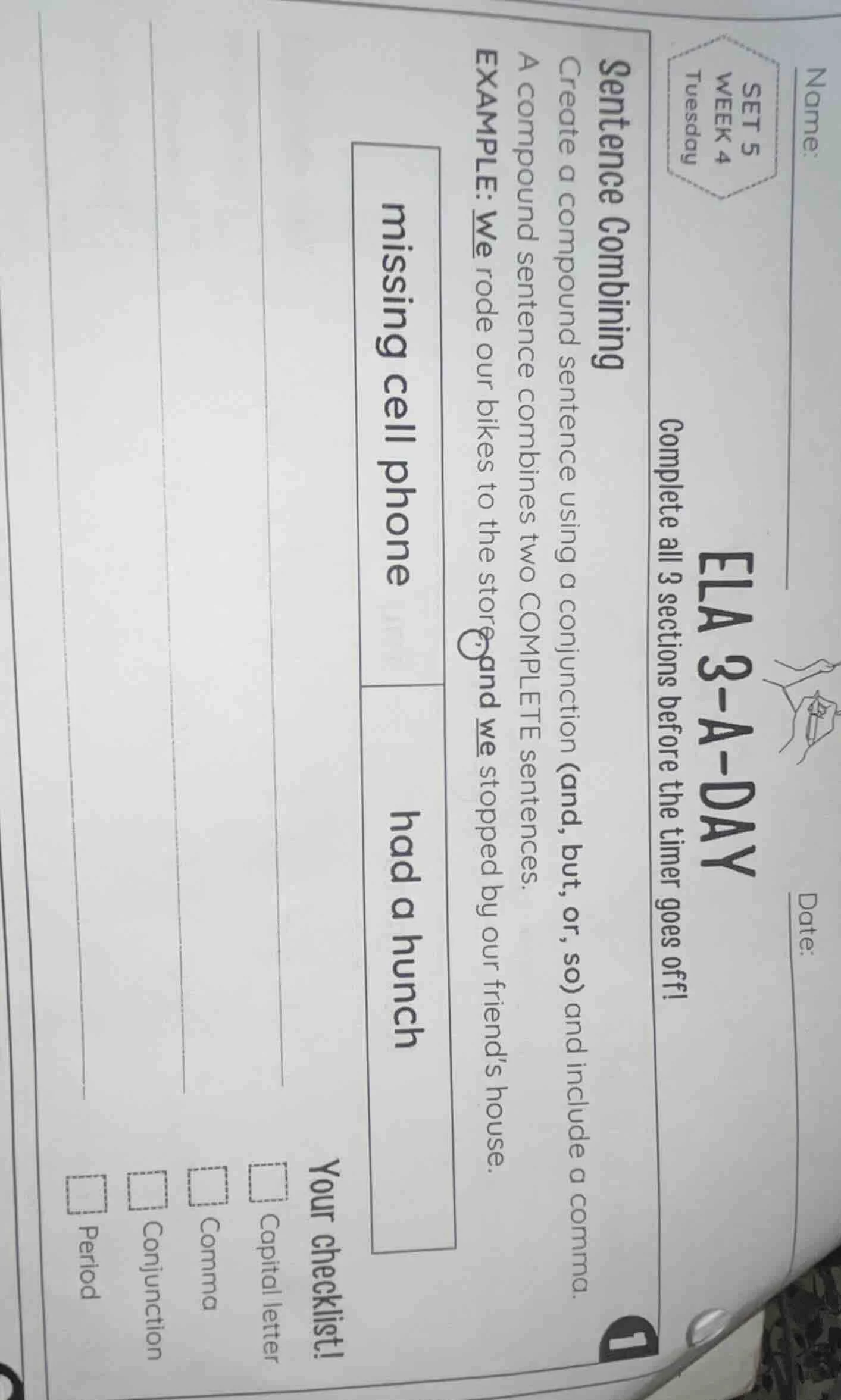 name: date: ela 3 - a - day set 5 week 4 tuesday complete all 3 section…