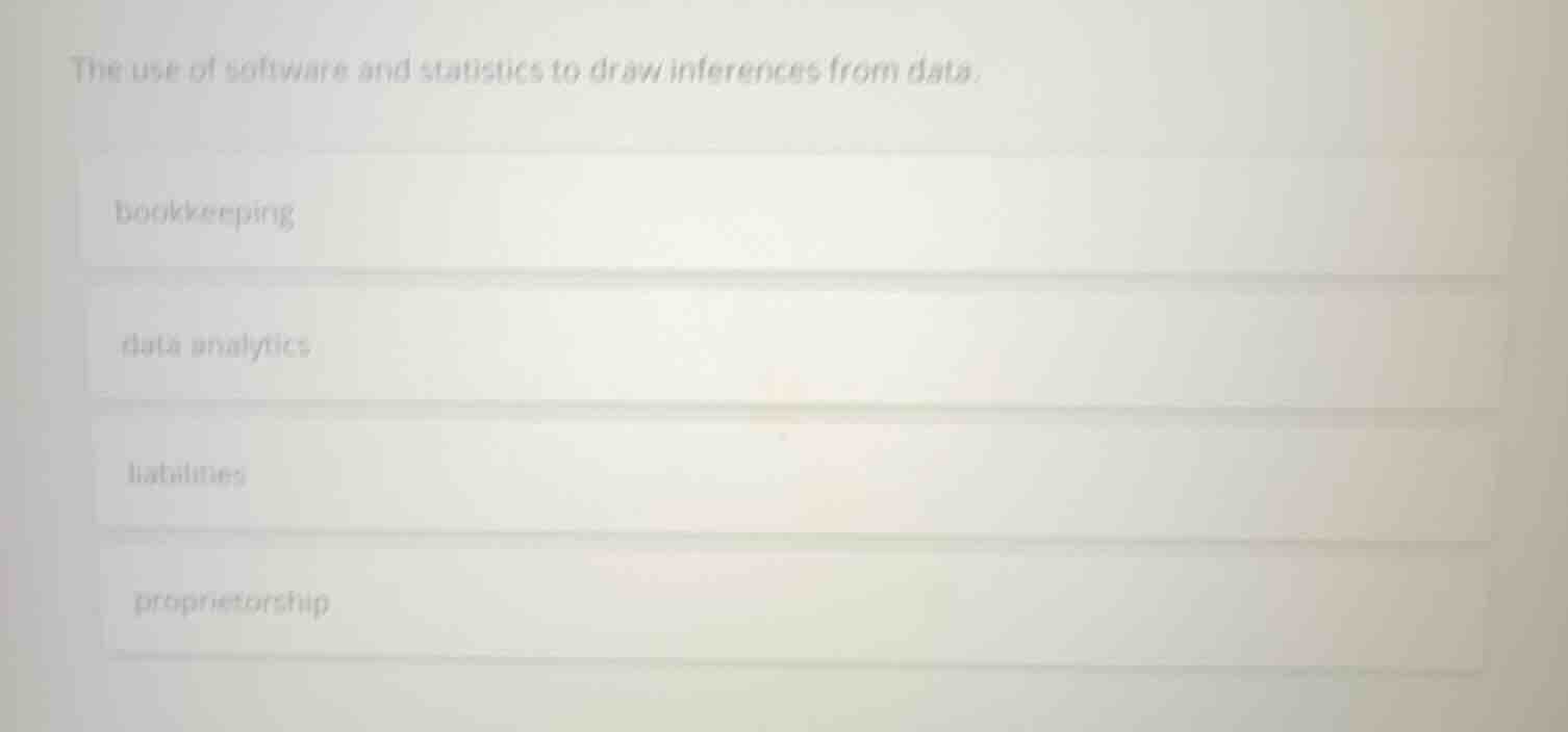 the use of software and statistics to draw inferences from data. bookke…