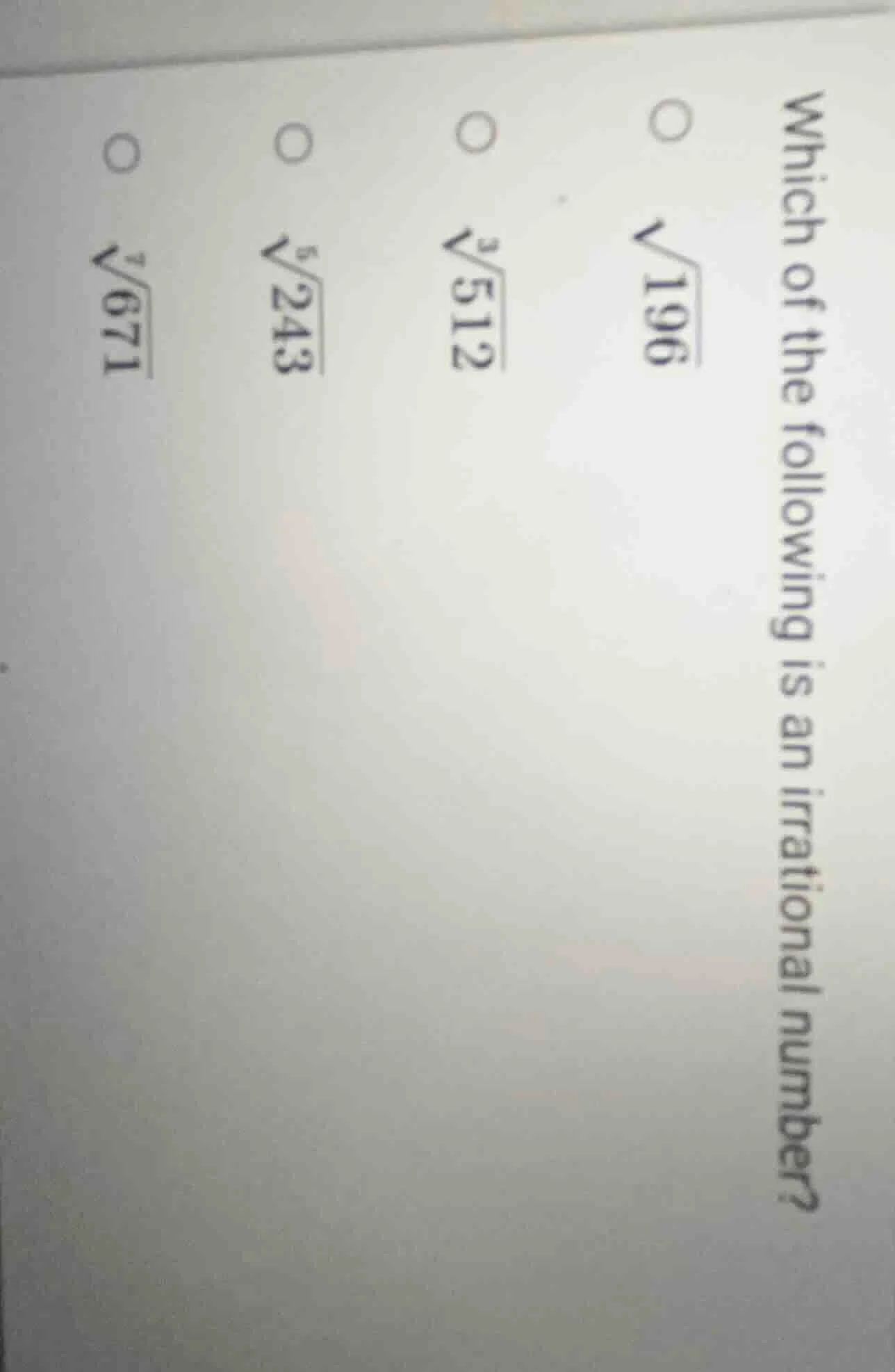which of the following is an irrational number? \\(\\bigcirc\\) \\(\\sq…