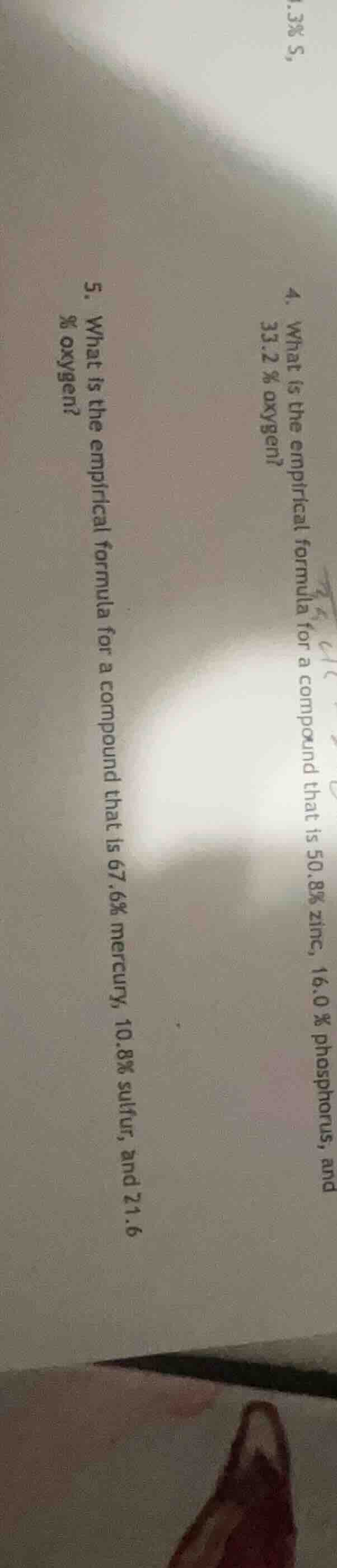 4. what is the empirical formula for a compound that is 50.8% zinc, 16.…