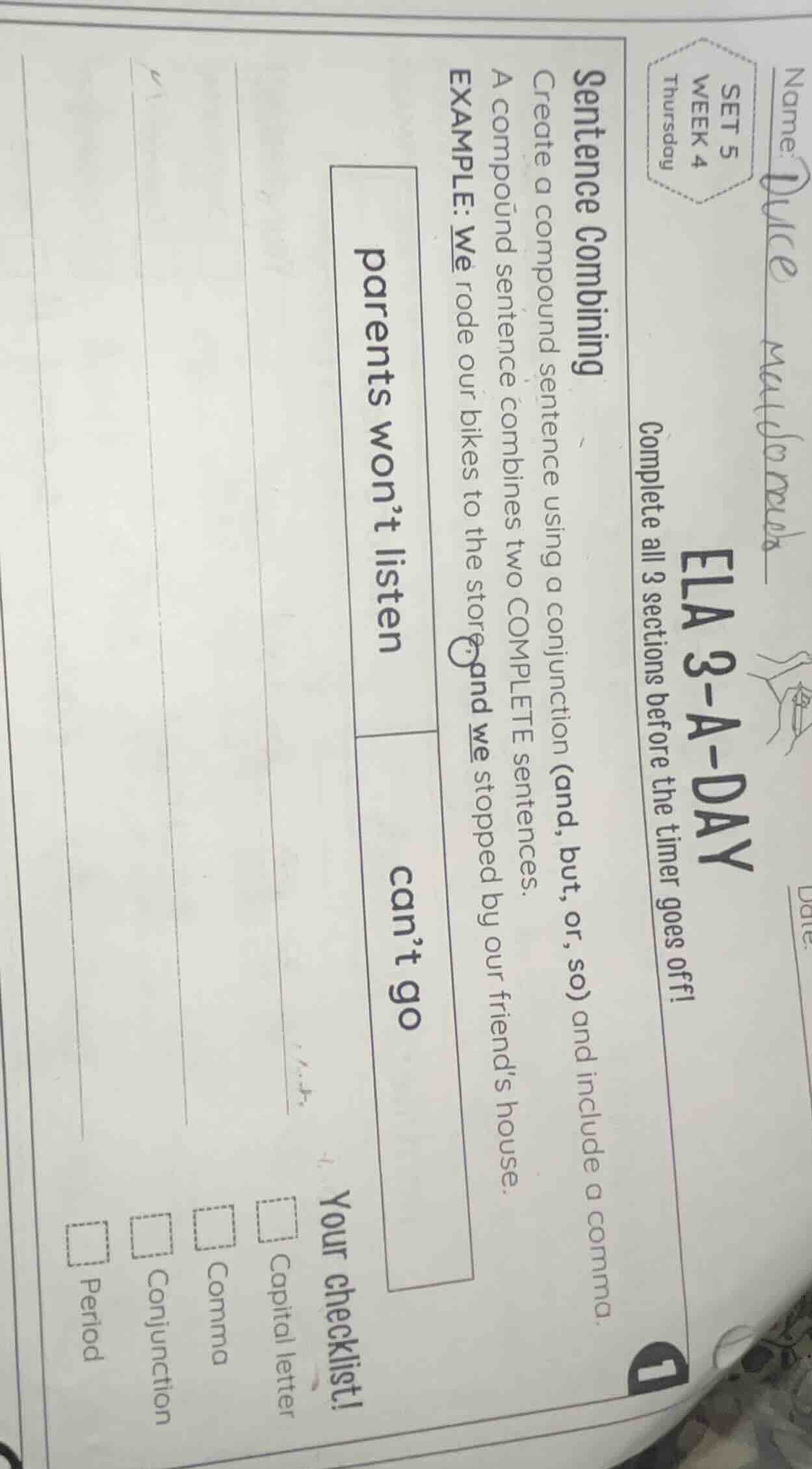 name: dulce melgoza ela 3 - a - day set 5 week 4 thursday complete all …