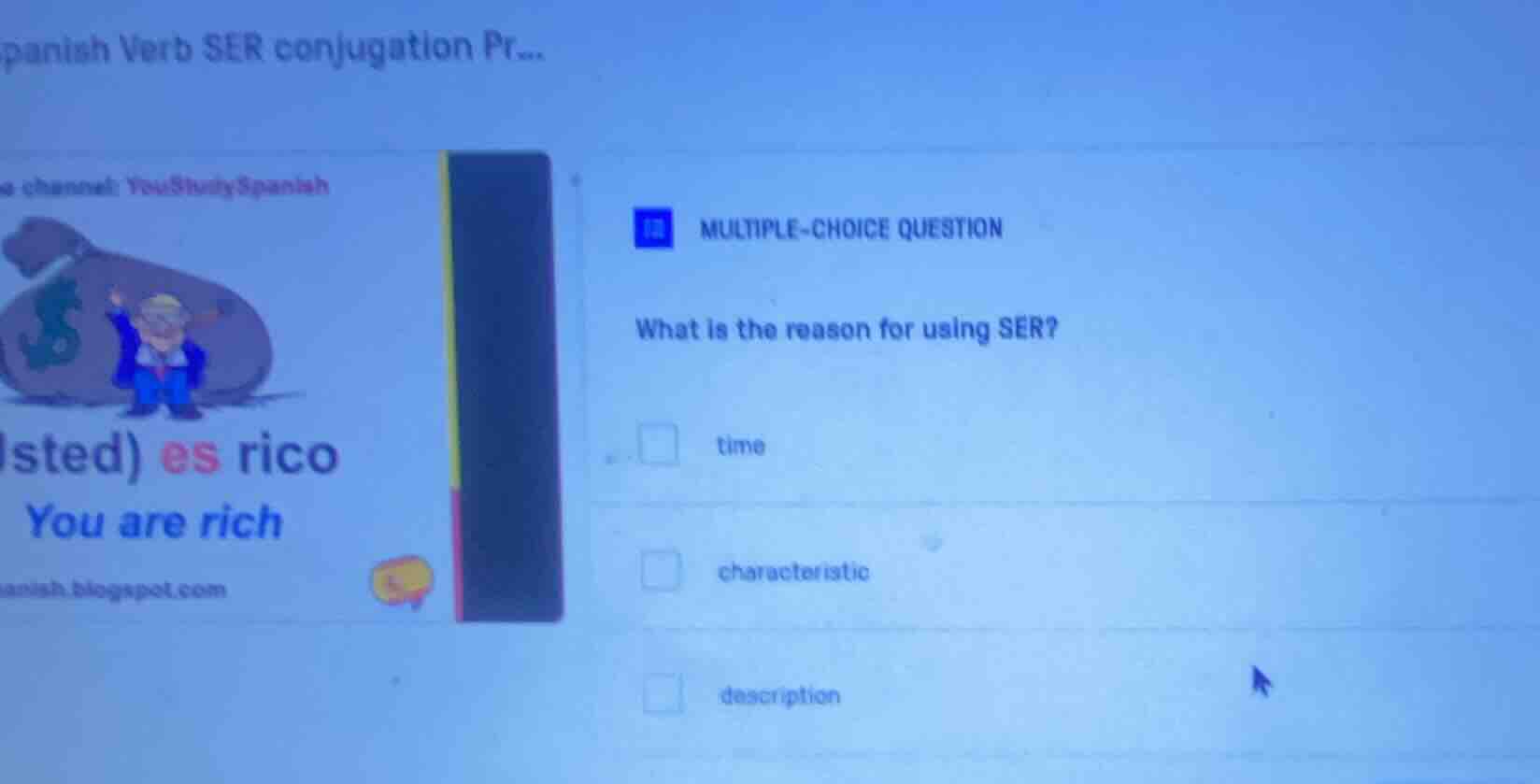 multiple-choice question what is the reason for using ser? time charact…