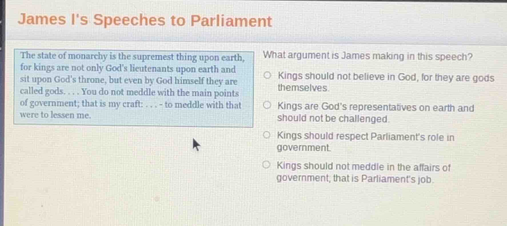 james is speeches to parliament the state of monarchy is the supremest …