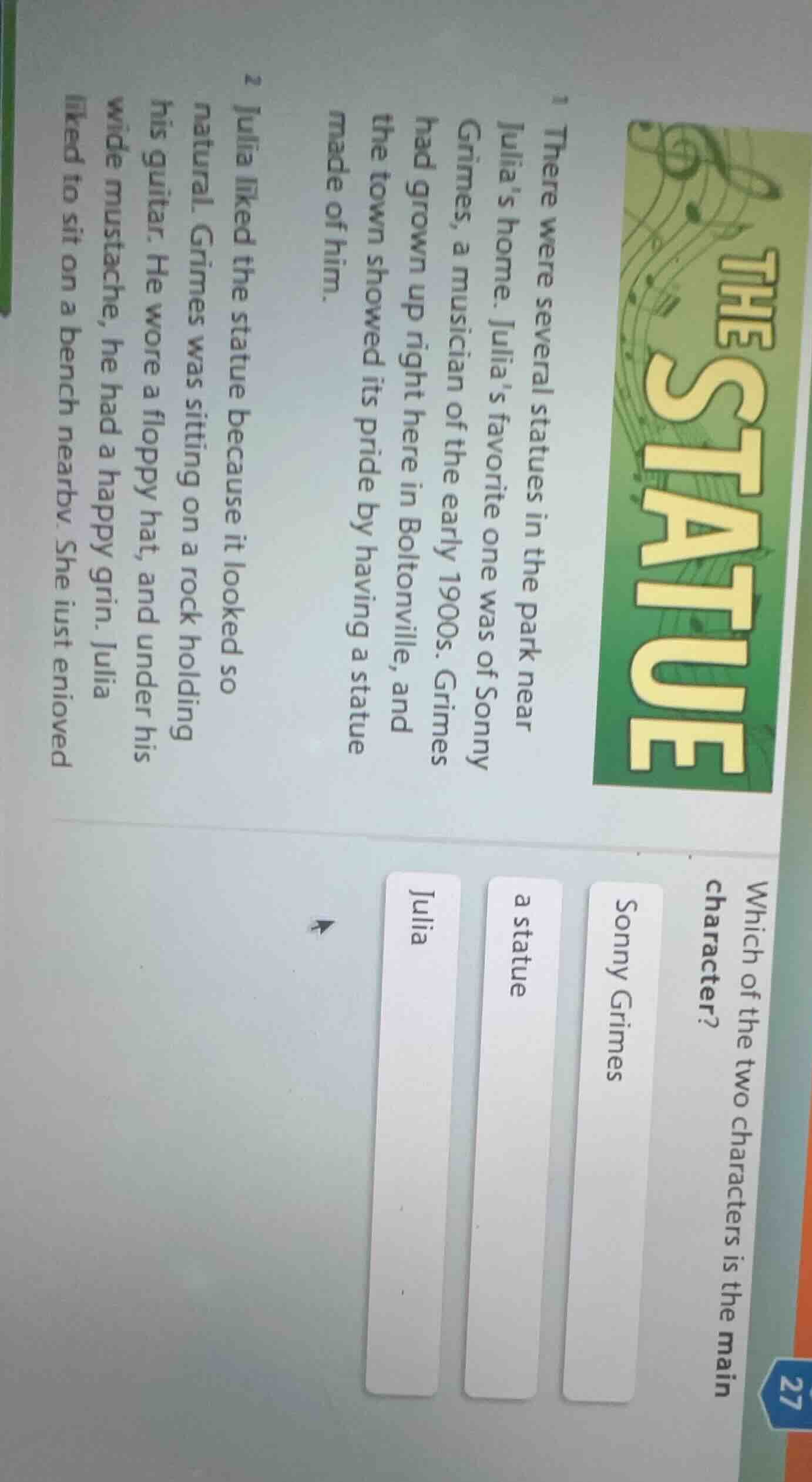 the statue 1 there were several statues in the park near julia’s home. …